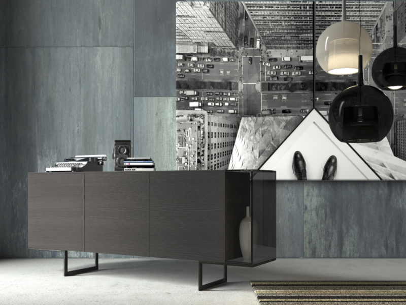 Madia con Vano in Vetro e Finitura Rovere 10