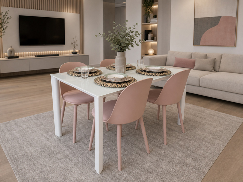 Tavolo Bianco Con 4 Sedie Rosa Cipria