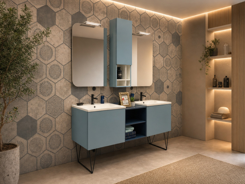 Mobile Bagno Blu Con Doppio Lavabo