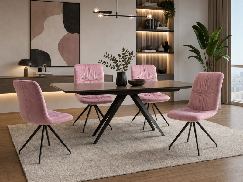 Set Di 4 Sedie Imbottite Rosa Antico