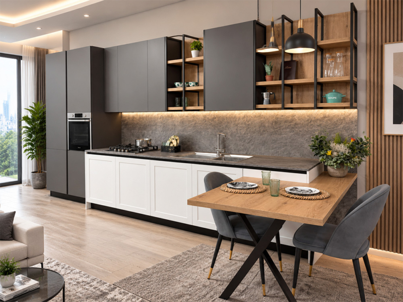 Cucina Lineare Moderna Bianca E Grigia